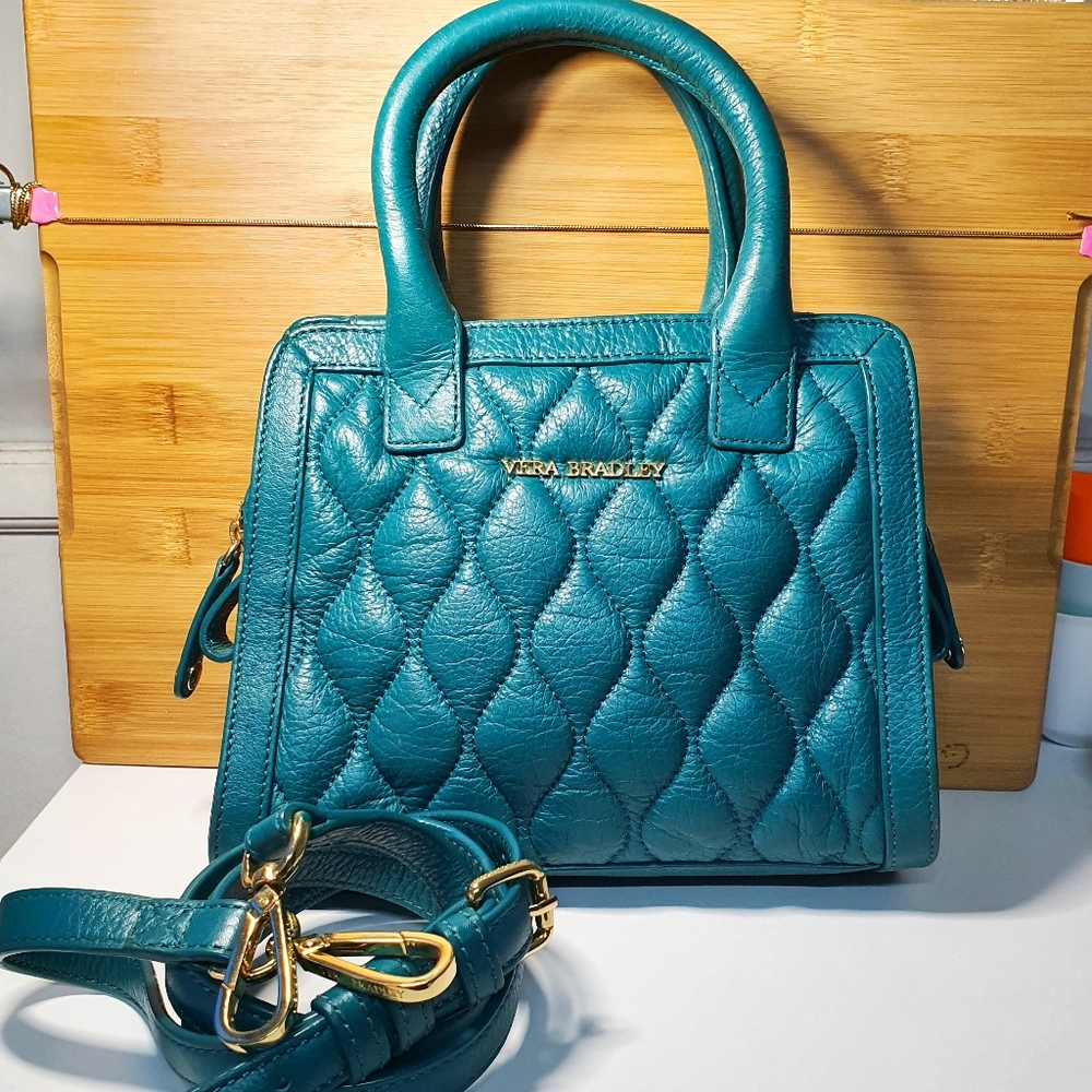 COPY - Vera Bradley Leather Natalie Quilted Dark Teal Crossbody Bag - Picture 1 of 5
